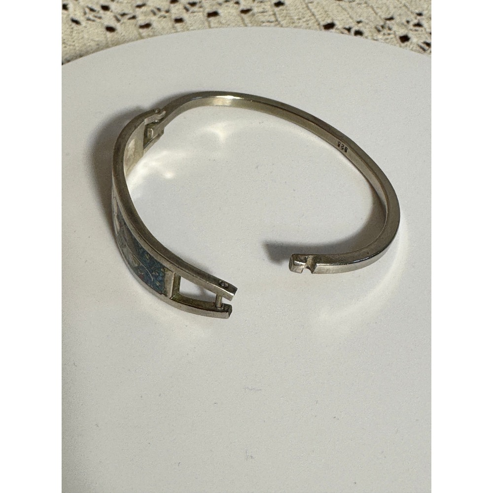 Taxco Bangle Bracelet Women OS Silver Good Vintage 925 Inlay Flower Mexico - Picture 4 of 10